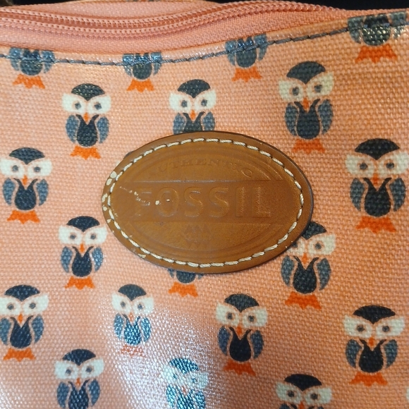 Vintage Fossil Coated Canvas & Leather Owl Print Crossbody Bag - Picture 5 of 7